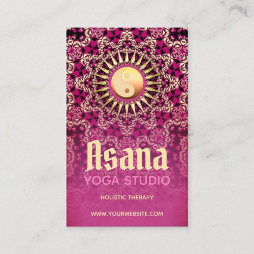 Pink Gold Yin Yang Holistic Energy Asana Yoga Business Card