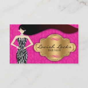 Pink Gold Zebra Damask Hair Stylist Business Card