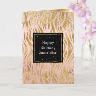 Pink Gold Zebra Glitz Confetti Card