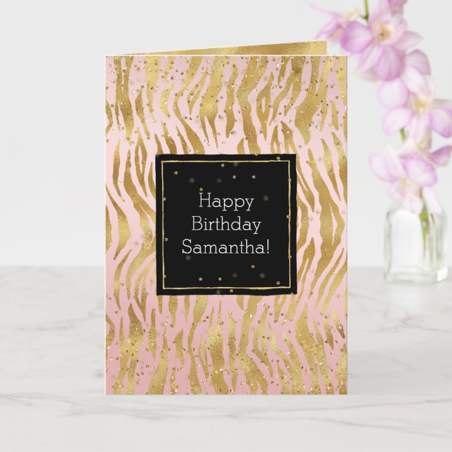 Pink Gold Zebra Glitz Confetti Card (Orchid)