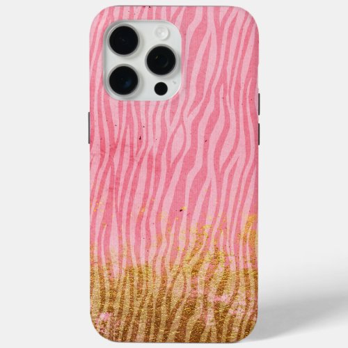 Pink Gold Zebra Print iPhone 15 Pro Max Case