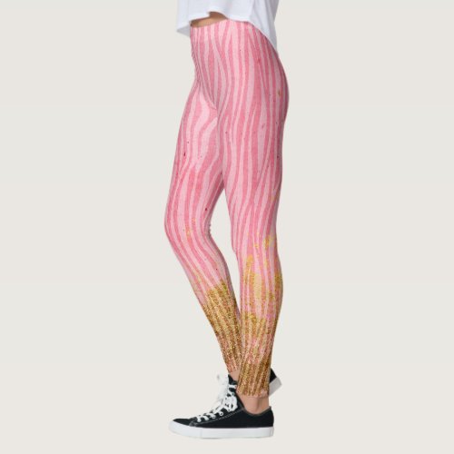 Pink Gold Zebra Print Leggings