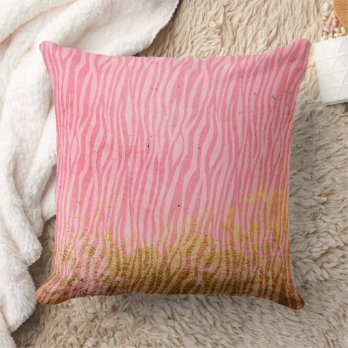 Pink Gold Zebra Print Throw Pillow