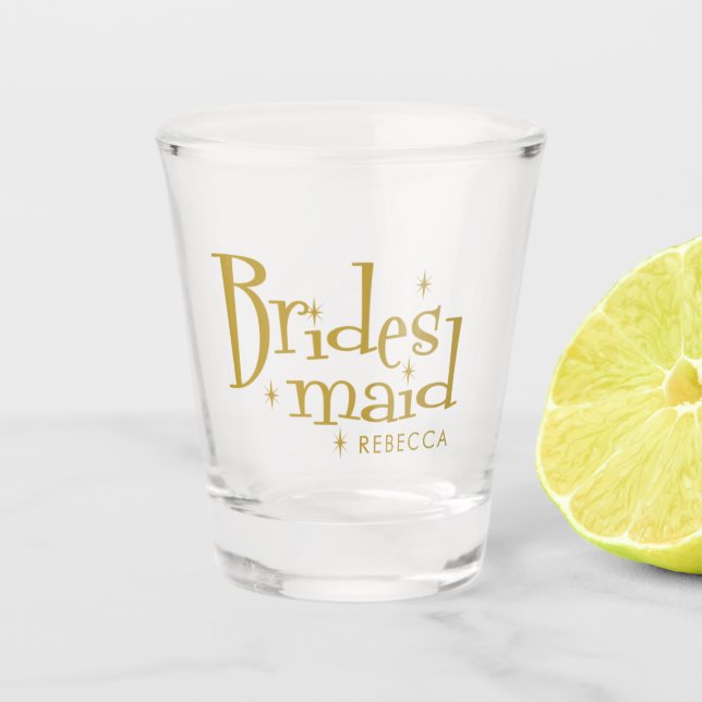 Pink Golden Bridesmaid gifts Shot Glass (Front)