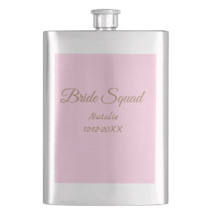 Pink golden bridesmaid squad add name girly flask