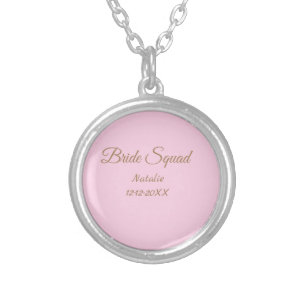 Pink golden bridesmaid squad add name girly silver plated necklace