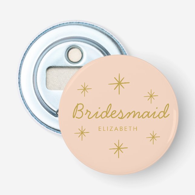 Pink Golden Calligraphy Stars Bridesmaid gift Bottle Opener (Front)