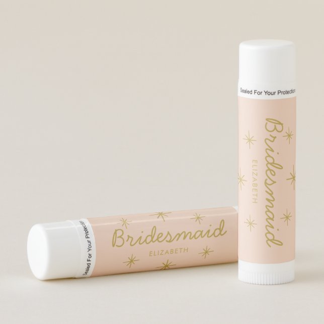 Pink Golden Calligraphy Stars Bridesmaid gift Lip Balm (Front)