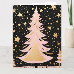 Pink Golden Christmas Tree Card