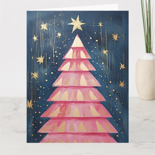 Pink Golden Christmas Tree Card