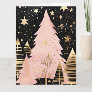 Pink Golden Christmas Tree Card