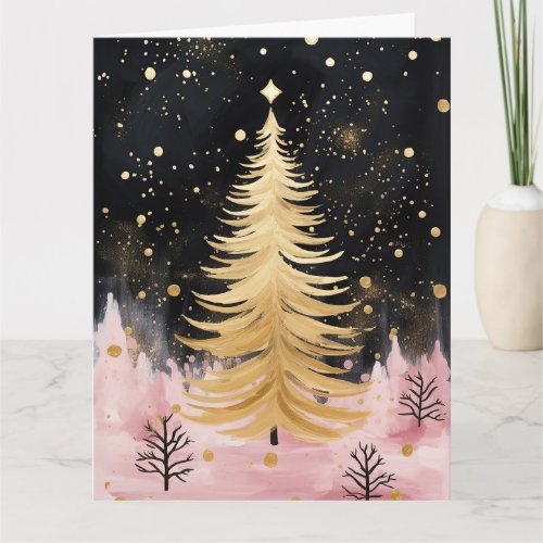 Pink Golden Christmas Tree Card