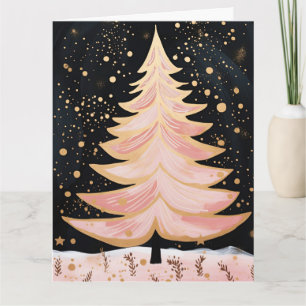 Pink Golden Christmas Tree Card