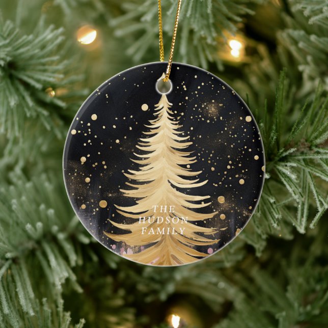 Pink Golden Christmas Tree Ceramic Ornament (Tree)