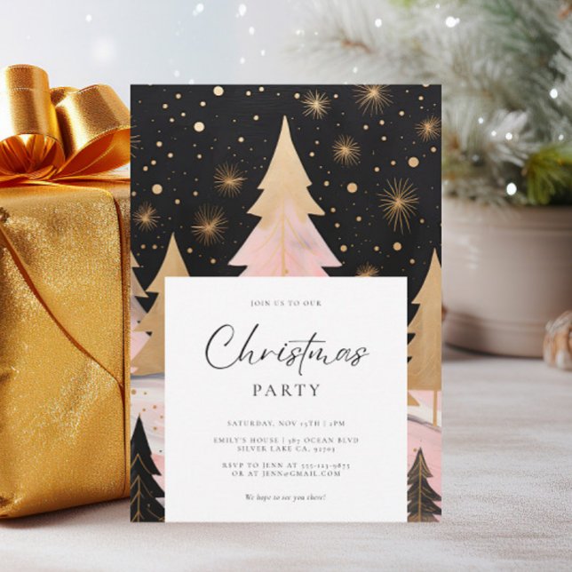 Pink Golden Christmas Tree Invitation (Creator Uploaded)