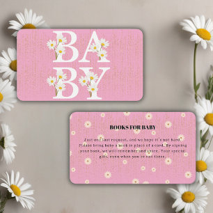 Pink Golden Daisy Glitter Glow Baby Shower Enclosure Card