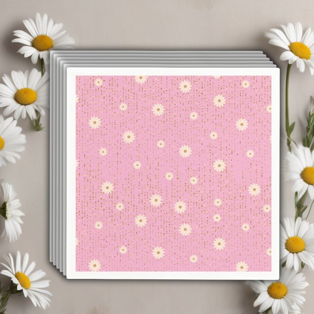 Pink Golden Daisy Glitter Glow Baby Shower Napkins (Creator Uploaded)