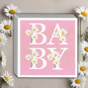 Pink Golden Daisy Glitter Glow Baby Shower Napkins