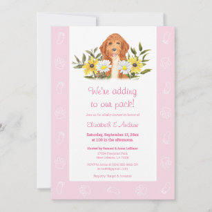 Pink Golden Doodle Dog Baby Shower Invitation