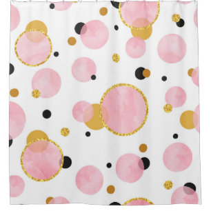 Pink Golden Dots, Geometric Vintage. Shower Curtain