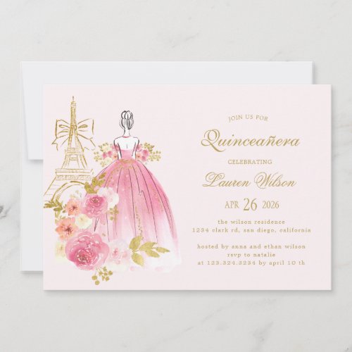 Pink Golden Floral Paris Chic Quinceanera