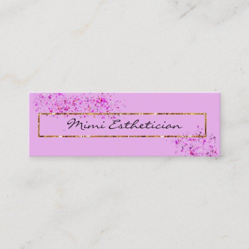 Pink Golden Frame Confetti Purple Professional Mini Business Card