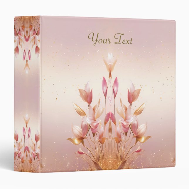 Pink Golden Leaves Floral Album Binder (Front/Spine)