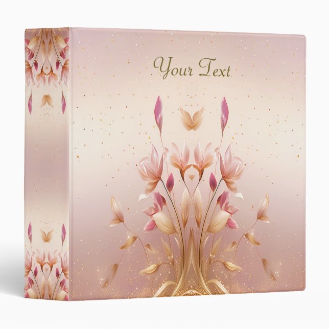 Pink Golden Leaves Floral Album Binder (Front/Spine)