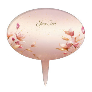 Pink Golden Leaves Floral Cake Topper