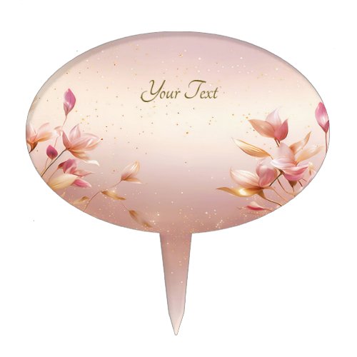 Pink Golden Leaves Floral Cake Topper