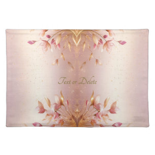 Pink Golden Leaves Floral Cloth Placemat