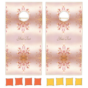 Pink Golden Leaves Floral Cornhole Set
