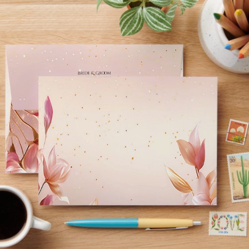 Pink Golden Leaves Floral Envelope