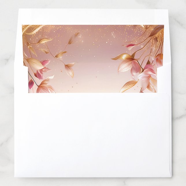 Pink Golden Leaves Floral Envelope Liner (In Envelope)