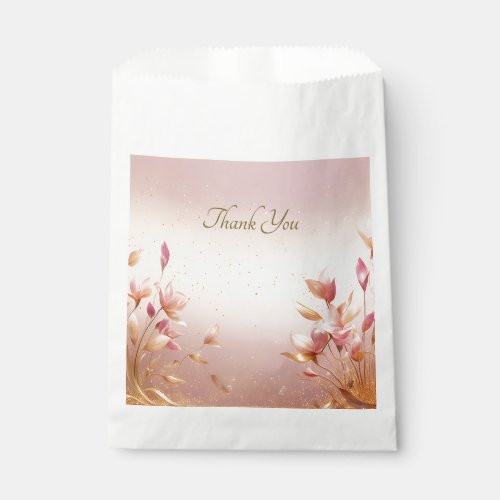 Pink Golden Leaves Floral Favor Bag