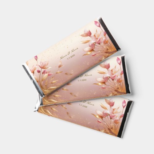 Pink Golden Leaves Floral Hershey Bar Favors