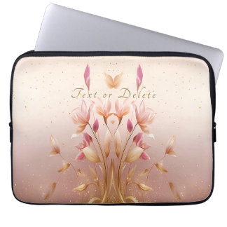 Pink Golden Leaves Floral Laptop Sleeve