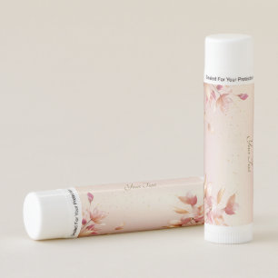 Pink Golden Leaves Floral Lip Balm