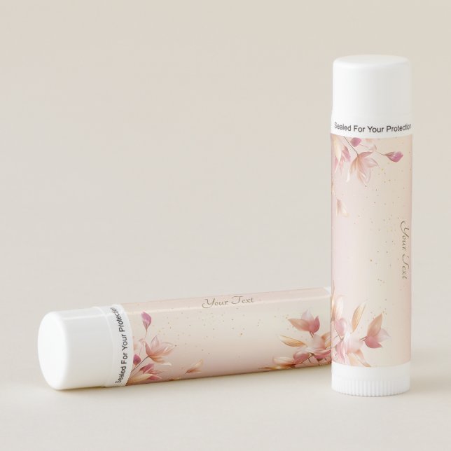 Pink Golden Leaves Floral Lip Balm (Front)