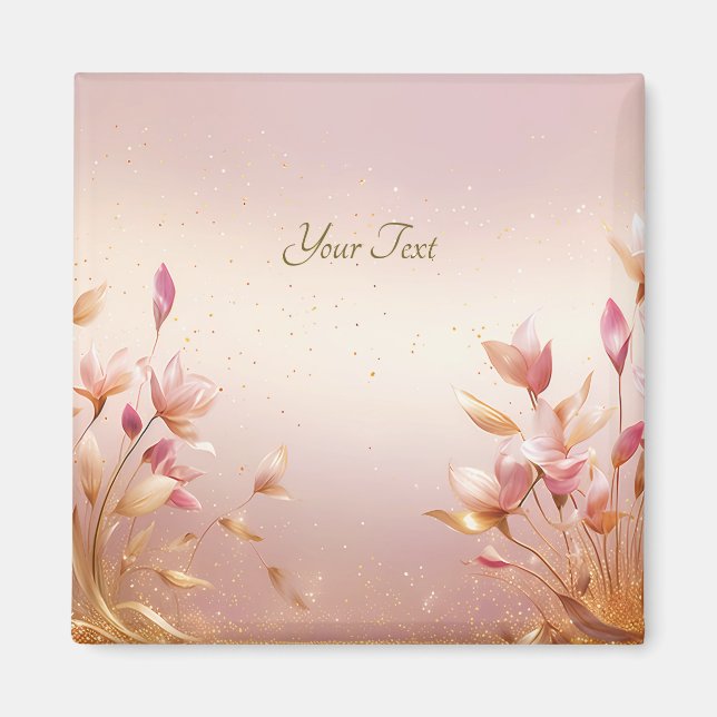 Pink Golden Leaves Floral Magnet (Front)