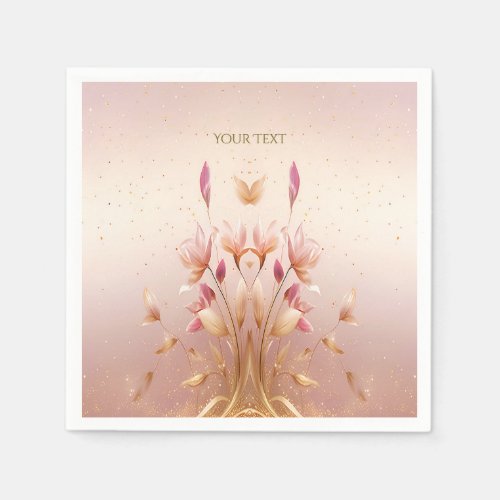 Pink Golden Leaves Floral Napkins