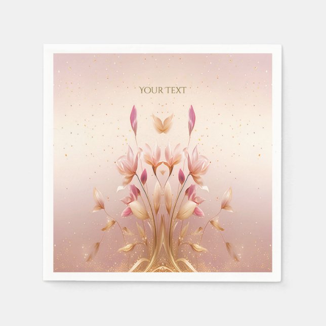 Pink Golden Leaves Floral Napkins (Front)