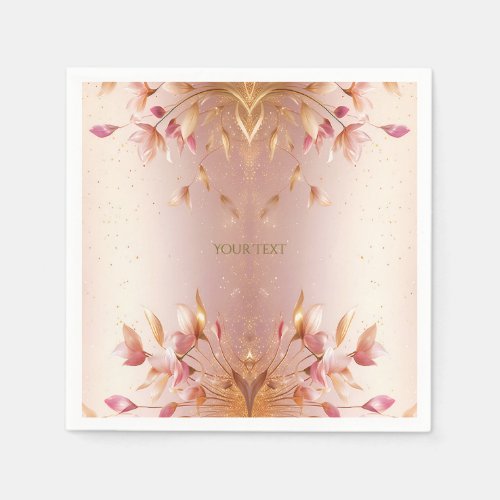 Pink Golden Leaves Floral Napkins