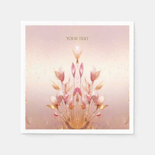 Pink Golden Leaves Floral Napkins