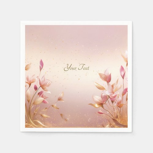 Pink Golden Leaves Floral Napkins