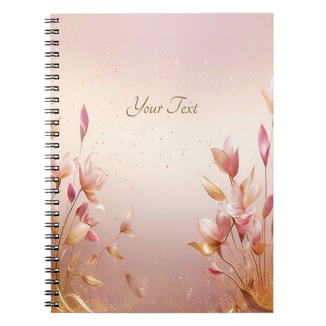 Pink Golden Leaves Floral Notebook (Front)
