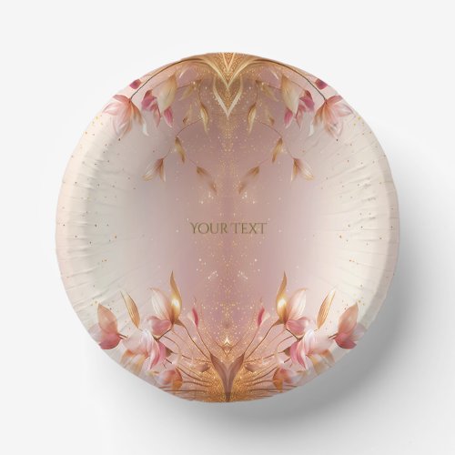 Pink Golden Leaves Floral Paper Bowls