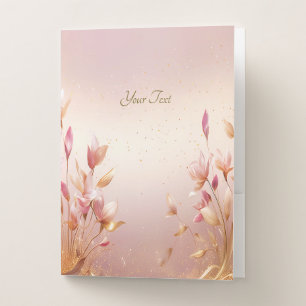 Pink Golden Leaves Floral Pocket Folder