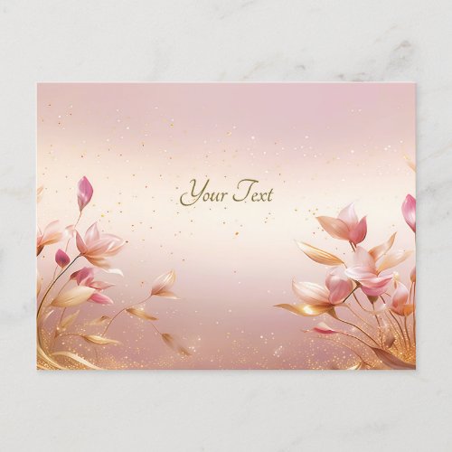 Pink Golden Leaves Floral Postcard