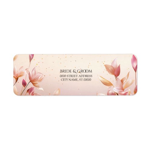 Pink Golden Leaves Floral Return Address Label